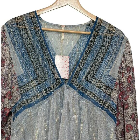 Free People Bohemian Aliyah Printed Long Sleeve Sheer Tunic Top (S) - Picture 5 of 16
